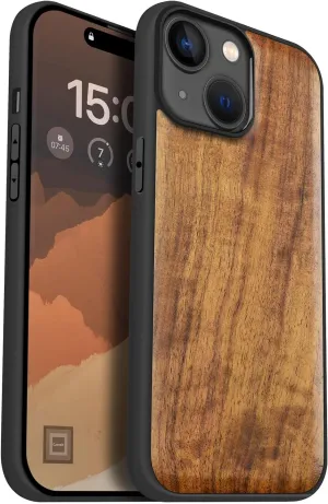 Carveit Magnetic Wooden Case for iPhone 15 Case, Compatible with MagSafe Wireless Chargers, Solid Wood & Black Soft TPU Shockproof Cover (Natural Grain) - Walnut