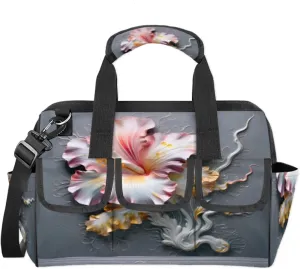 Carving Flower Art Wall Tool Bag Wide Mouth 14.8" Portable Tools Tote 14 Pockets Waterproof Heavy Duty Tool Organizer Adjustable Shoulder Strap for Men Women Garden Tools