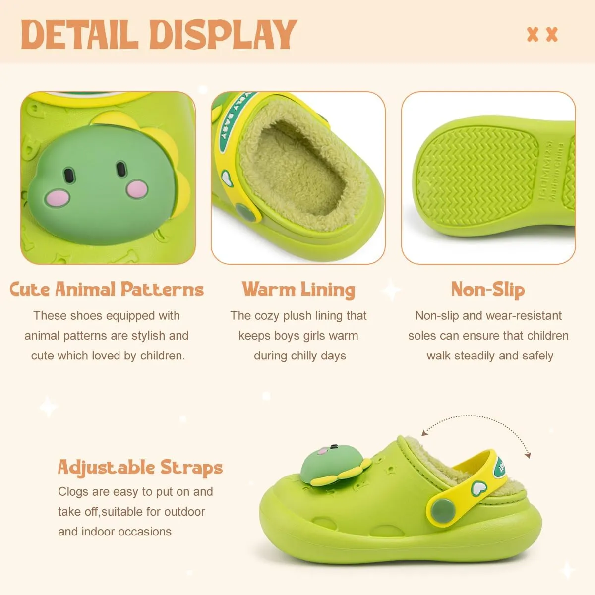 Casazoe Toddler Fur Lined Clogs Boys Girls Winter Warm Slip On Shoes Fleece Lining House Slippers Cartoon Lightweight Outdoor Indoor Home Shoes