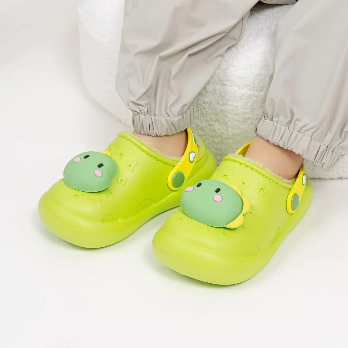 Casazoe Toddler Fur Lined Clogs Boys Girls Winter Warm Slip On Shoes Fleece Lining House Slippers Cartoon Lightweight Outdoor Indoor Home Shoes