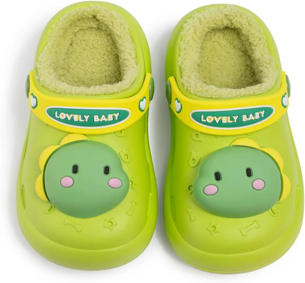 Casazoe Toddler Fur Lined Clogs Boys Girls Winter Warm Slip On Shoes Fleece Lining House Slippers Cartoon Lightweight Outdoor Indoor Home Shoes