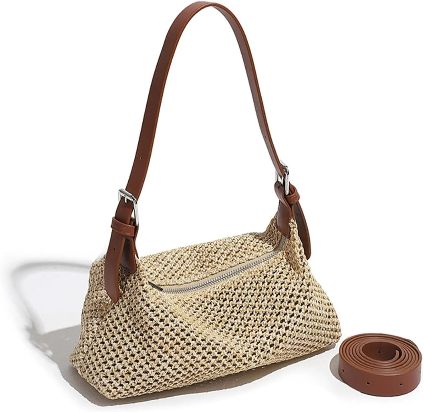 Casual Beach Tote Bag, Straw Beach Bag Fashion Shoulder Bag Crossbody Bag, For Beach Picnic Vacation