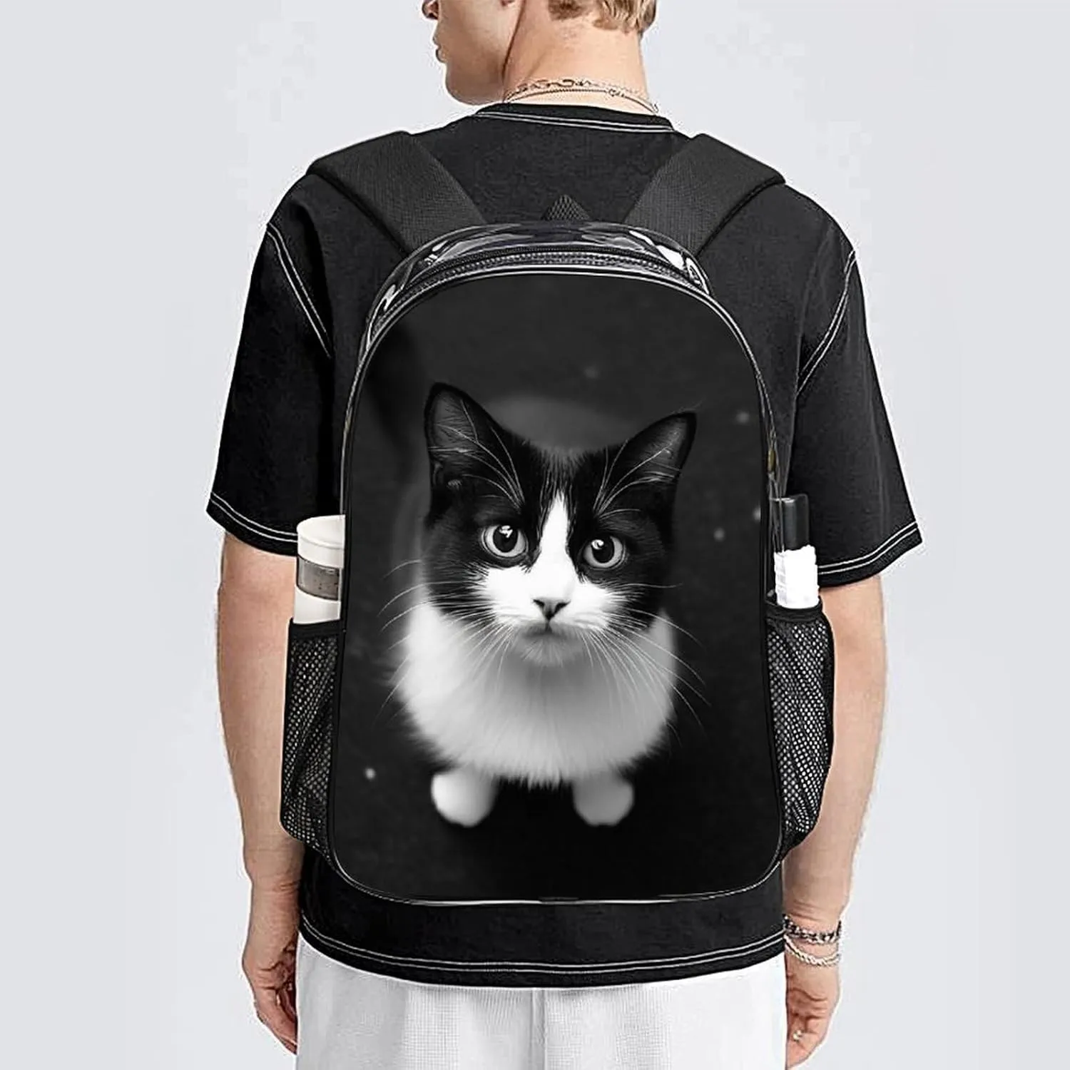 Casual Daypack Multipurpose Anti-Theft Large Capacity Carry On Bag - Black Cat Casual Daypack Climbing Shoulder Transparent Bag
