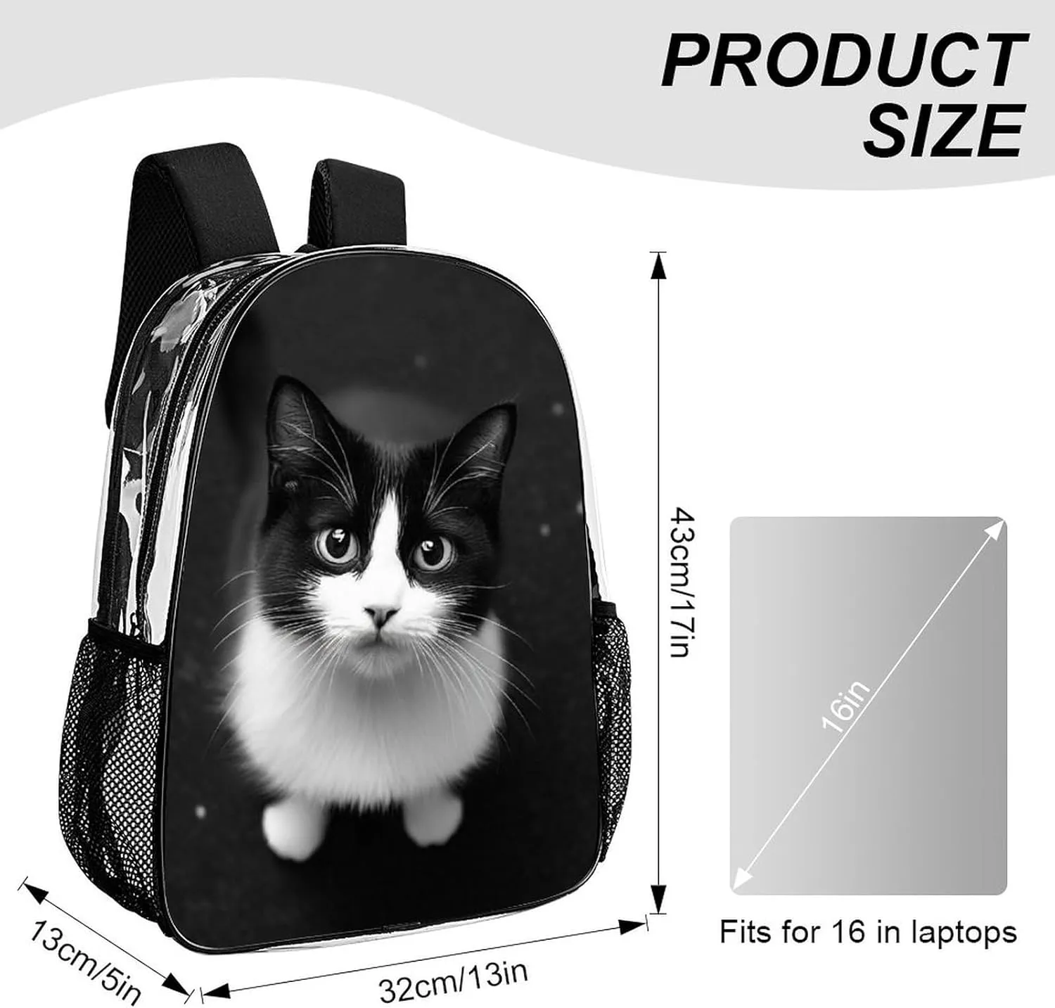 Casual Daypack Multipurpose Anti-Theft Large Capacity Carry On Bag - Black Cat Casual Daypack Climbing Shoulder Transparent Bag