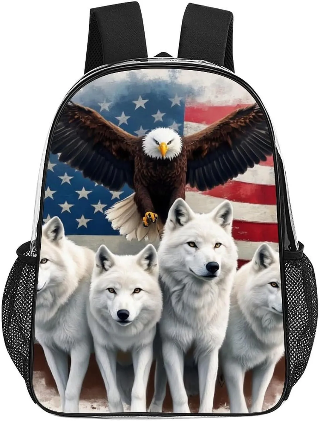 Casual Daypack Multipurpose Anti-Theft Large Capacity Carry On Bag - Wolves And Eagles Wolf American Flag Casual Daypack Climbing Shoulder Transparent Bag
