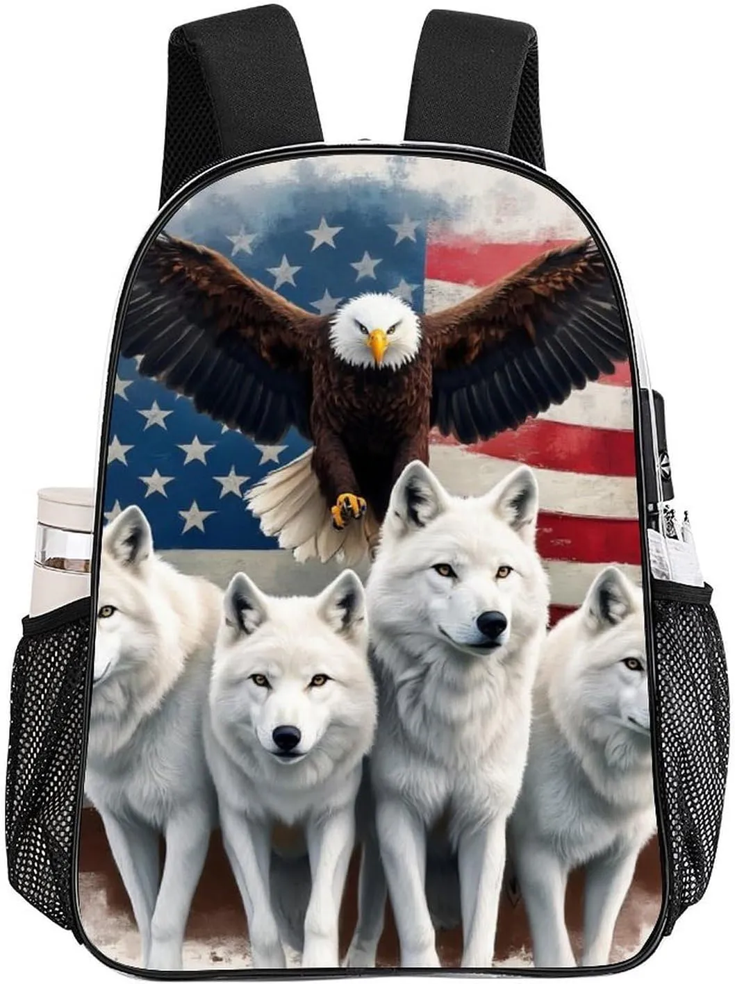 Casual Daypack Multipurpose Anti-Theft Large Capacity Carry On Bag - Wolves And Eagles Wolf American Flag Casual Daypack Climbing Shoulder Transparent Bag