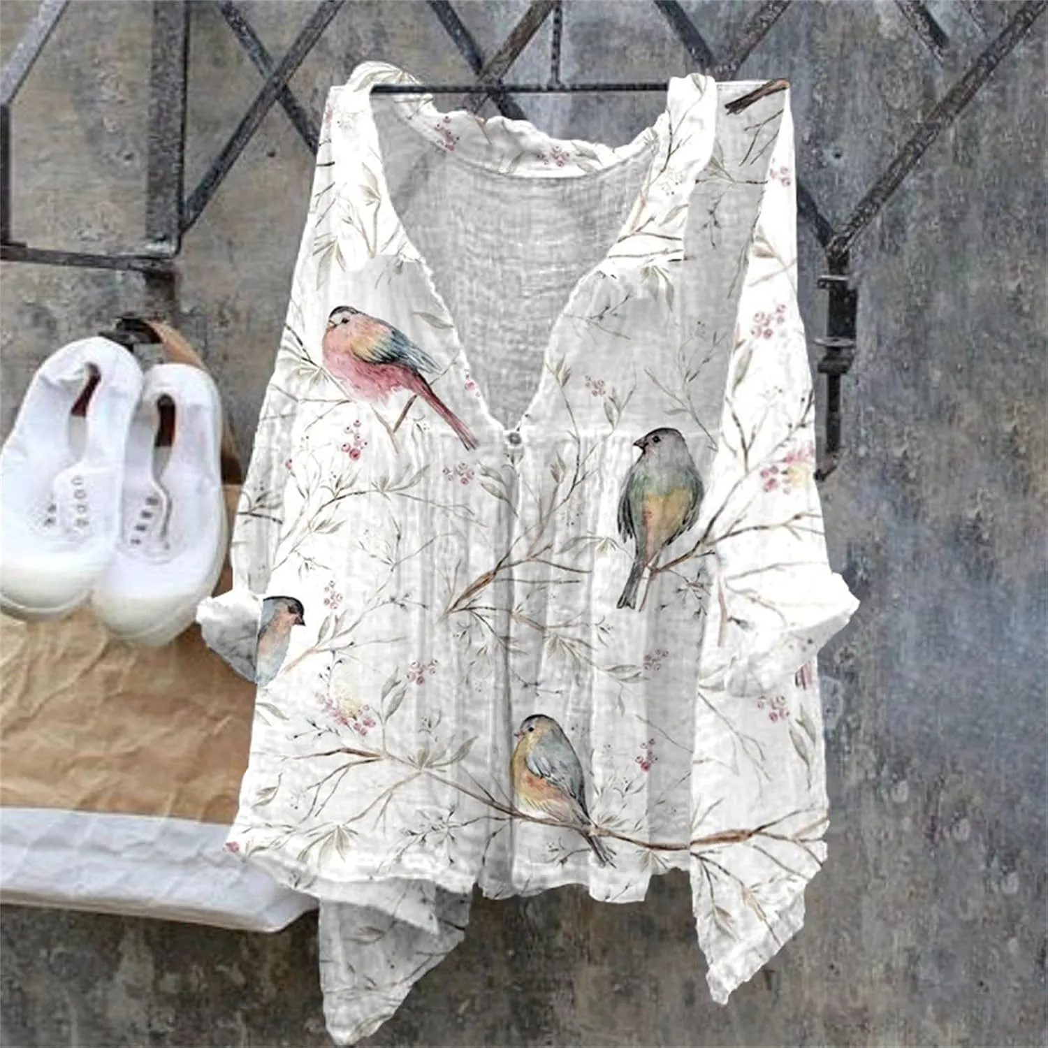 Casual V Neck Button Down Shirts for Women Fragrant Fabric Shirt Womens Tops Casual Boho Clothes for Women Linen