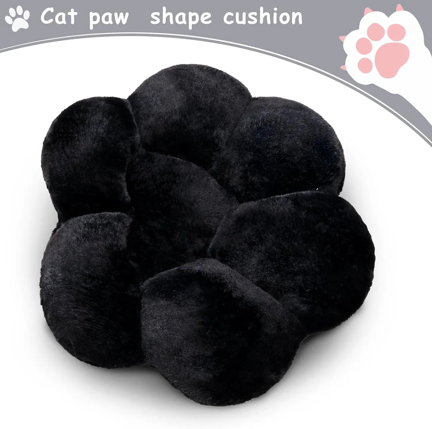 Cat Paw Cushion Kawaii Office Desk Chair Cushion Comfy Plush Cat Paw Shape Gaming Chair Cushion Bear Cute Seat Cushion for Girl, Kawaii Room Bedroom Decorate 28"x 24" (Black)