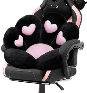 Cat Paw Cushion Kawaii Office Desk Chair Cushion Comfy Plush Cat Paw Shape Gaming Chair Cushion Bear Cute Seat Cushion for Girl, Kawaii Room Bedroom Decorate 28"x 24" (Black)