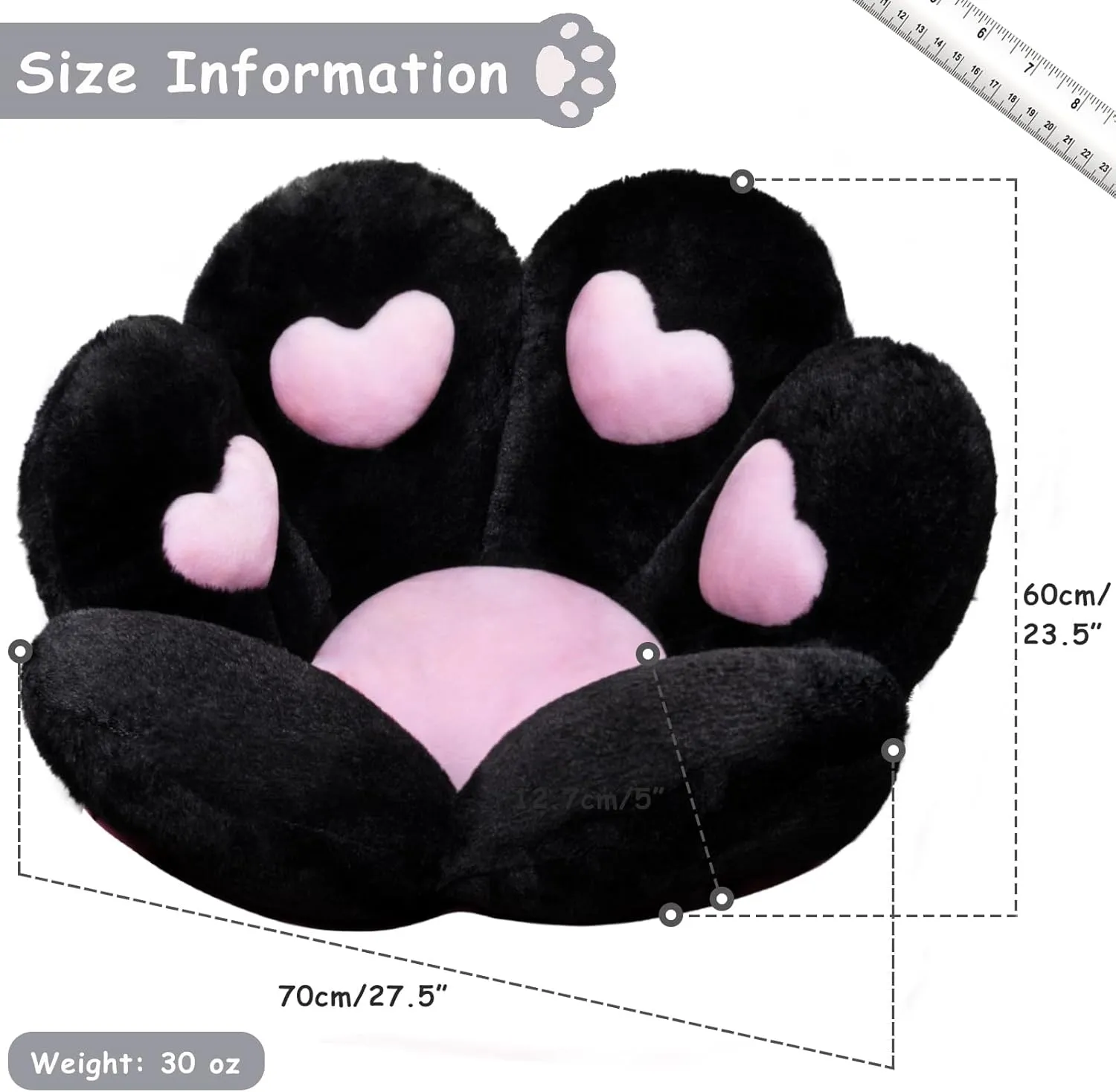 Cat Paw Cushion Kawaii Office Desk Chair Cushion Comfy Plush Cat Paw Shape Gaming Chair Cushion Bear Cute Seat Cushion for Girl, Kawaii Room Bedroom Decorate 28"x 24" (Black)