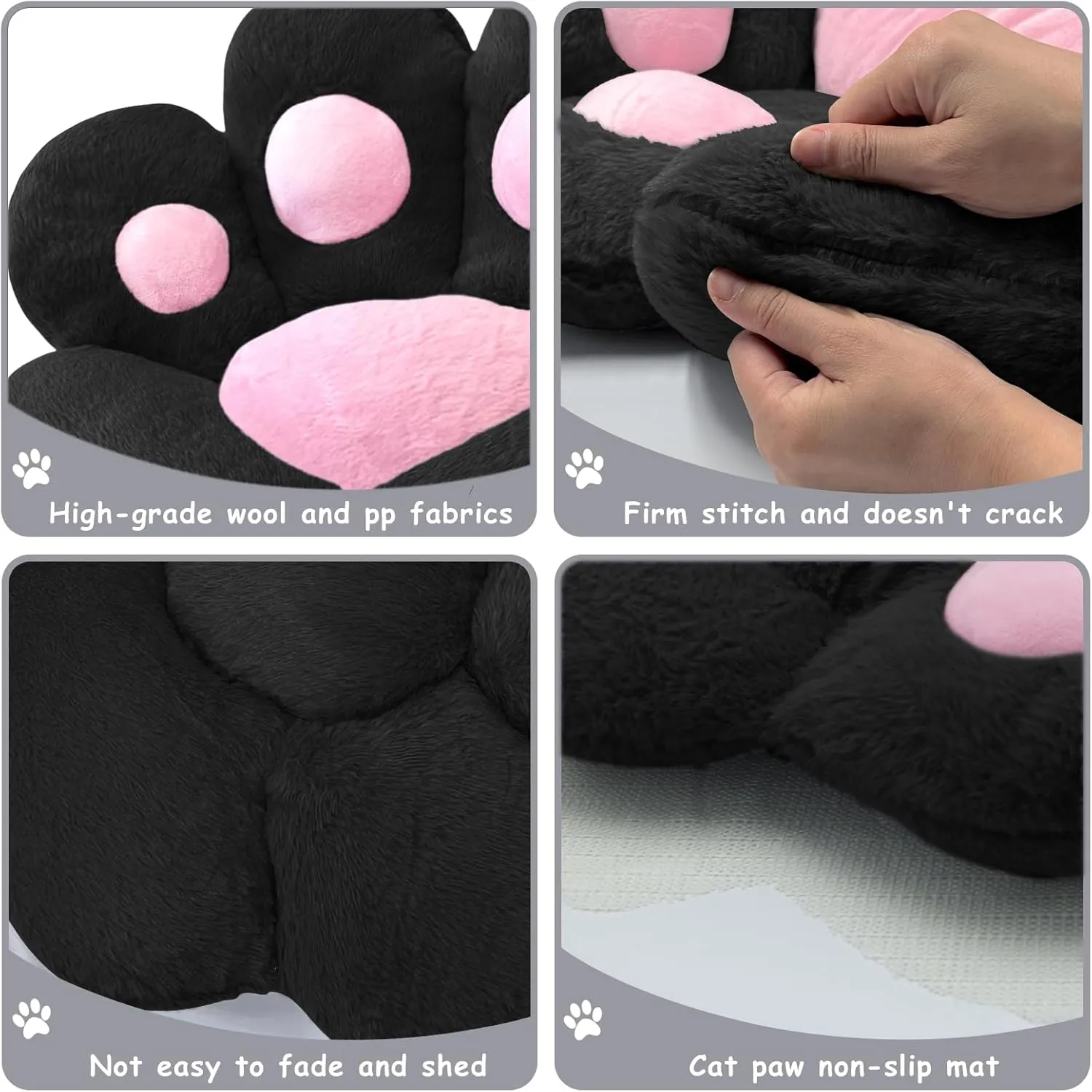 Cat Paw Cushion Kawaii Office Desk Chair Cushion Comfy Plush Cat Paw Shape Gaming Chair Cushion Bear Cute Seat Cushion for Girl, Kawaii Room Bedroom Decorate 28"x 24" (Black)