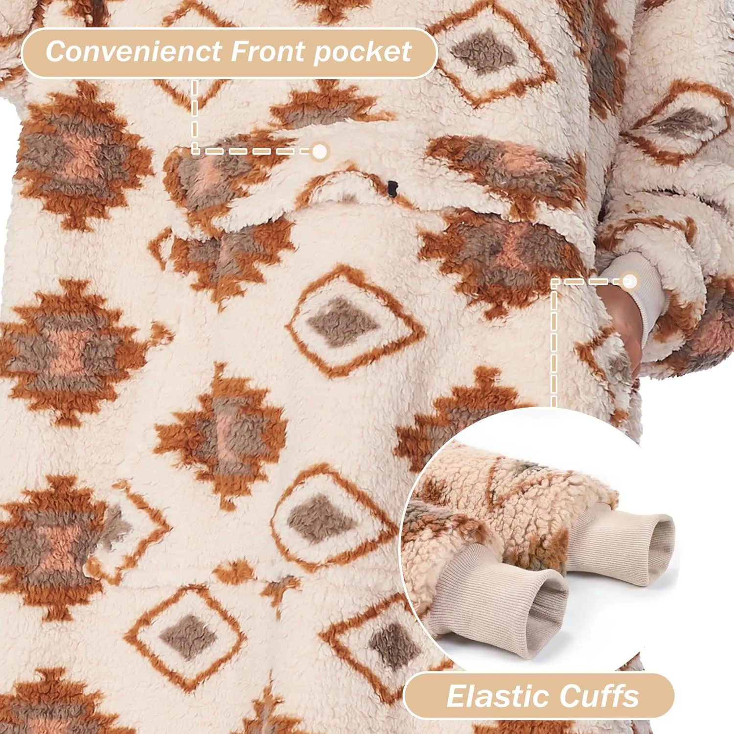 Catalonia Oversized Blanket Hoodie Sweatshirt, Comfortable Wearable Sherpa Pullover,Gift for Her