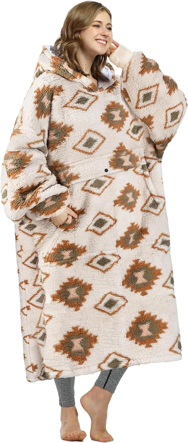 Catalonia Oversized Blanket Hoodie Sweatshirt, Comfortable Wearable Sherpa Pullover,Gift for Her