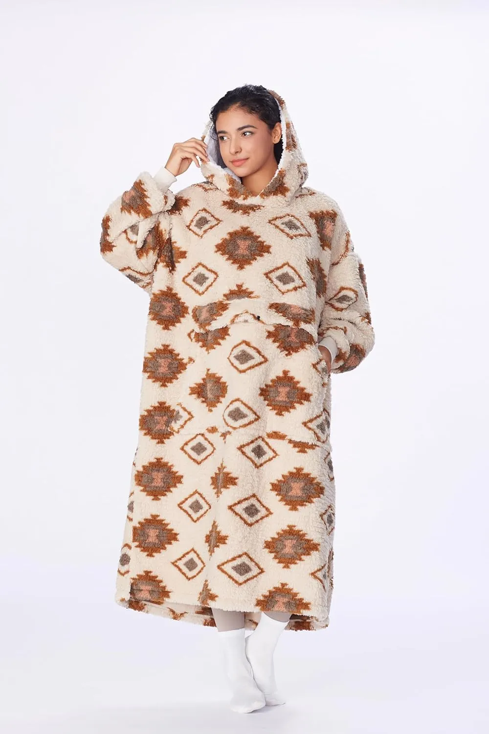 Catalonia Oversized Blanket Hoodie Sweatshirt, Comfortable Wearable Sherpa Pullover,Gift for Her