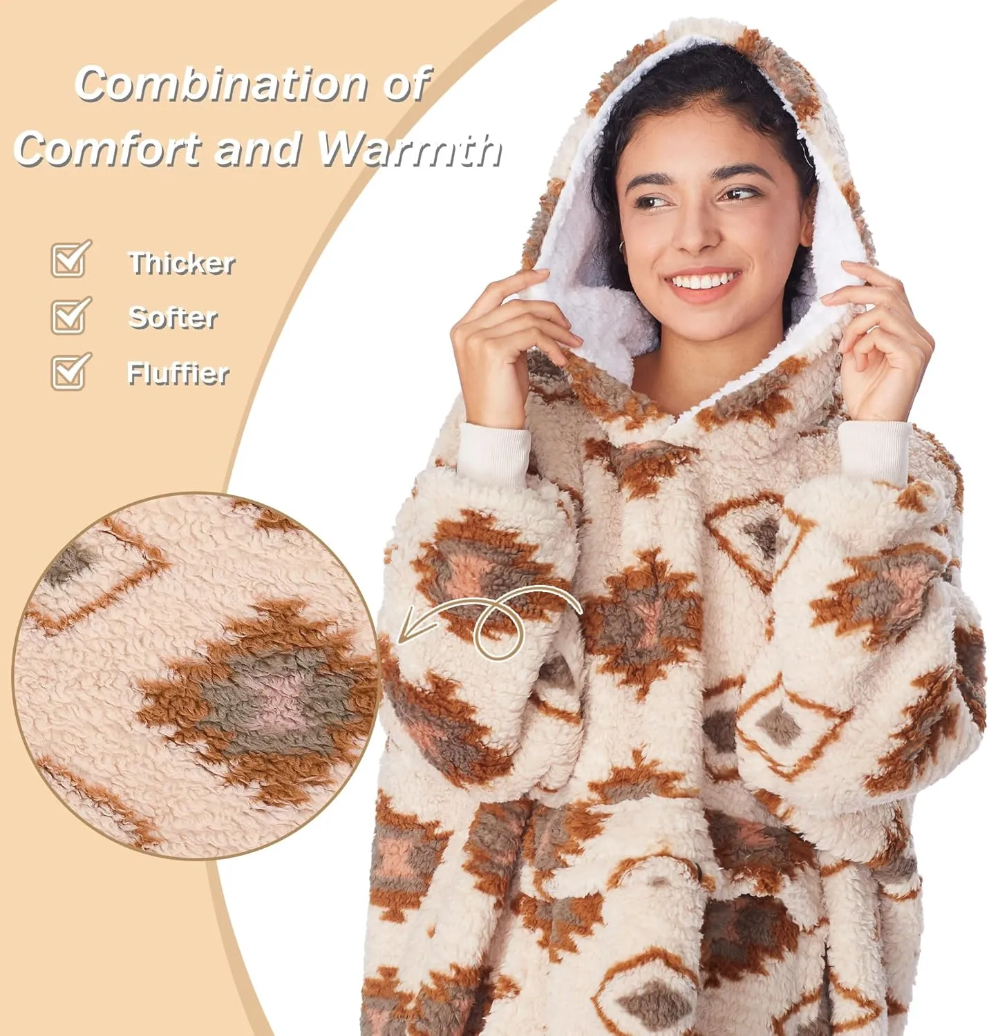 Catalonia Oversized Blanket Hoodie Sweatshirt, Comfortable Wearable Sherpa Pullover,Gift for Her