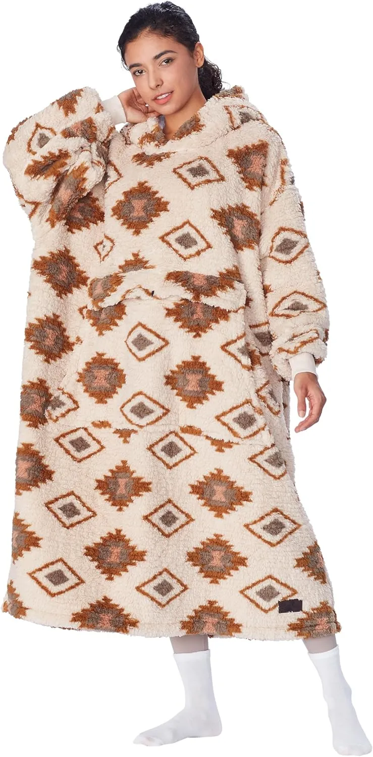 Catalonia Oversized Blanket Hoodie Sweatshirt, Comfortable Wearable Sherpa Pullover,Gift for Her