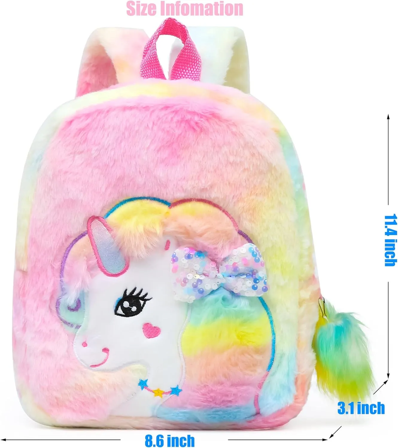 CBOALOGR Cute Plush Unicorn Toddler Small Backpack Little Plush Bookbag for Girls 3 to 6 years old
