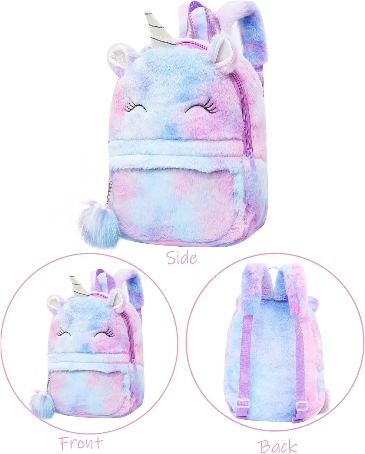 CBOALOGR Cute Plush Unicorn Toddler Small Backpack Little Plush Bookbag for Girls 3 to 6 years old