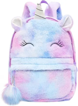 CBOALOGR Cute Plush Unicorn Toddler Small Backpack Little Plush Bookbag for Girls 3 to 6 years old