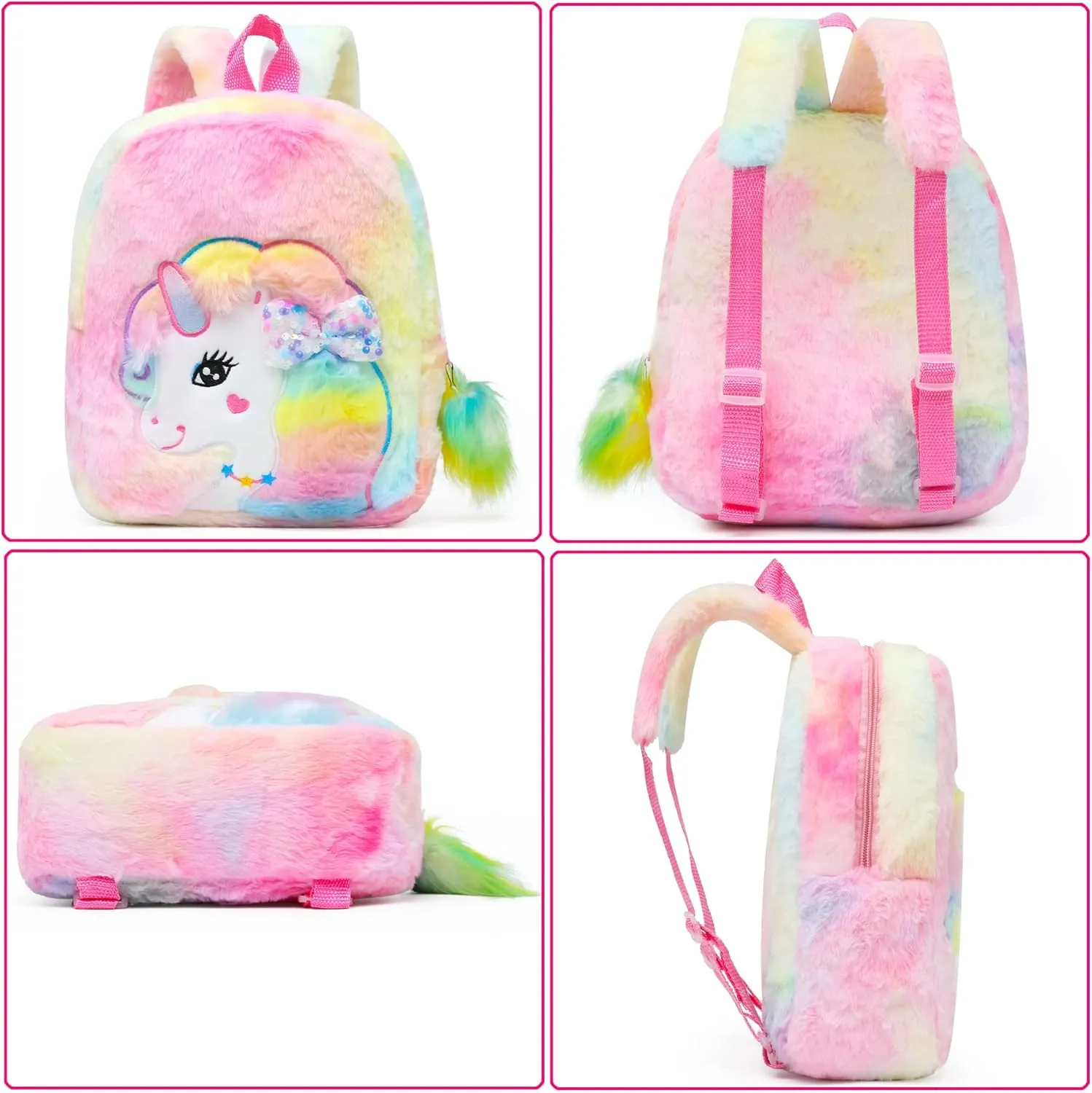 CBOALOGR Cute Plush Unicorn Toddler Small Backpack Little Plush Bookbag for Girls 3 to 6 years old