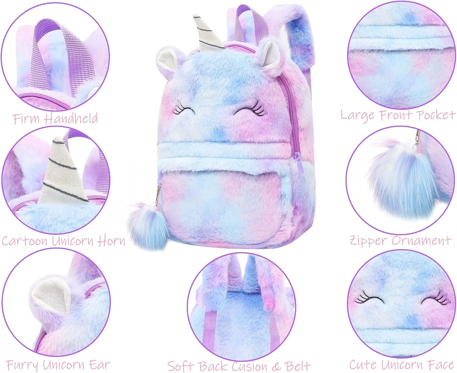 CBOALOGR Cute Plush Unicorn Toddler Small Backpack Little Plush Bookbag for Girls 3 to 6 years old