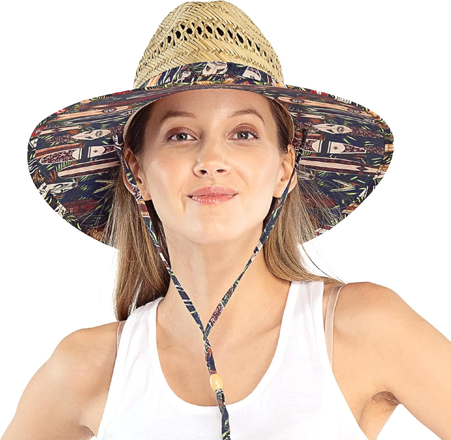 C.C Paradise Ocean Print Bamboo Lifeguard Hat with Adjustable Strap - for Unisex