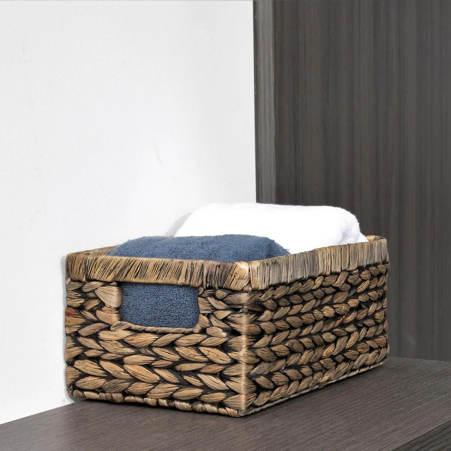 CENBOSS Wicker Baskets (Medium, Black Wash, 1PC) Rattan Storage Baskets for Shelves, Woven Seagrass Holder