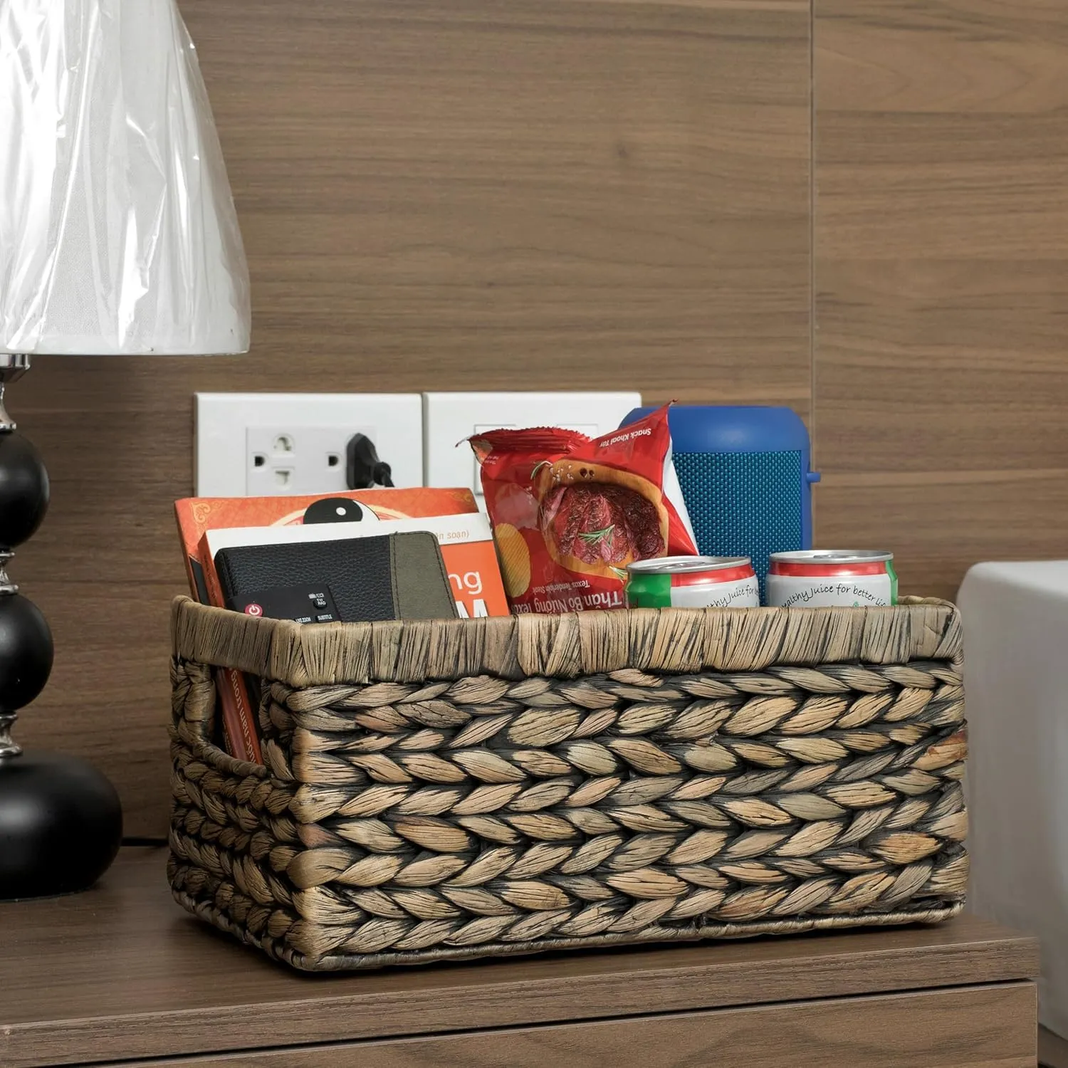 CENBOSS Wicker Baskets (Medium, Black Wash, 1PC) Rattan Storage Baskets for Shelves, Woven Seagrass Holder