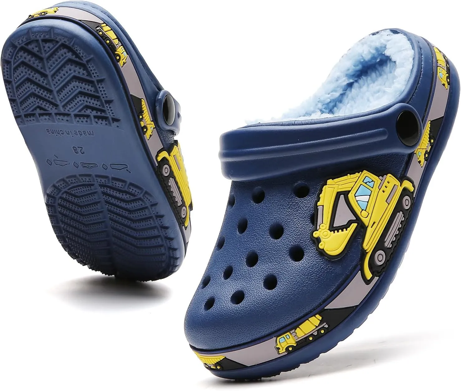 CERYTHRINA Kids Fur Lined Garden Clogs: Cartoon Sandals - Fleece Winter Warm House Slippers for Boys Girls Toddler