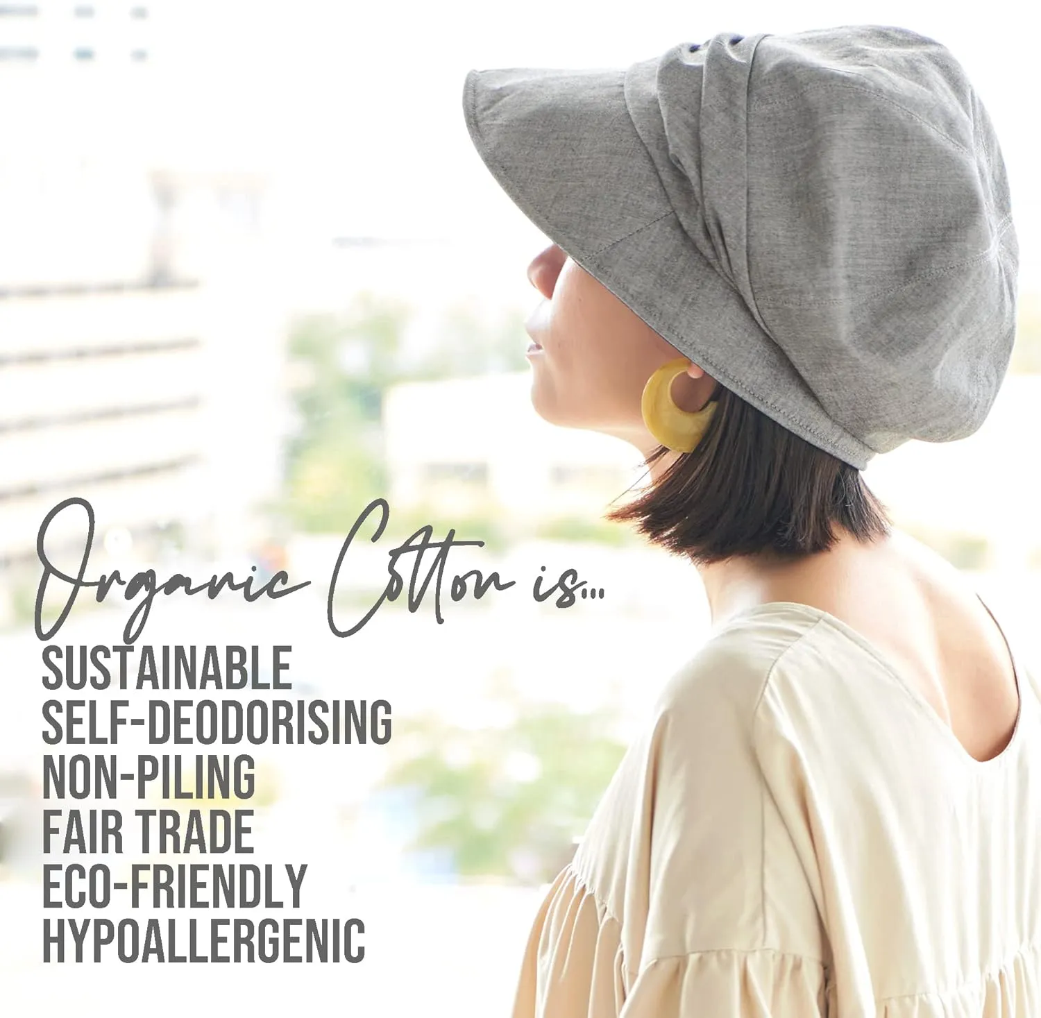 CHARM Womens Summer Sun Hat - Organic Cotton Chemo Wide Brim Cap SPF Protection