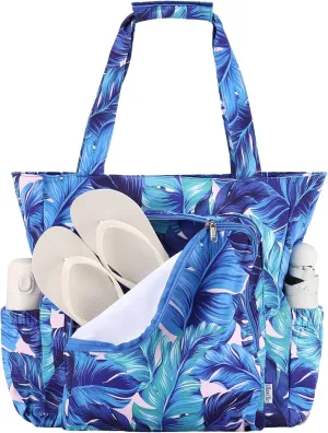 Chase Chic Large Beach Tote Bag for Women, Lightweight Waterproof Pool Tote Bag With Zipper Wet Compartment for Travel