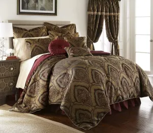 Chezmoi Collection Seville 9-Piece Jacquard Black Gold Maroon Red Medallion Paisley Oversized Comforter Set, King 110" x96