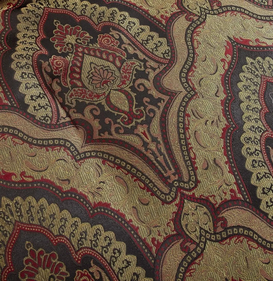 Chezmoi Collection Seville 9-Piece Jacquard Black Gold Maroon Red Medallion Paisley Oversized Comforter Set, King 110" x96