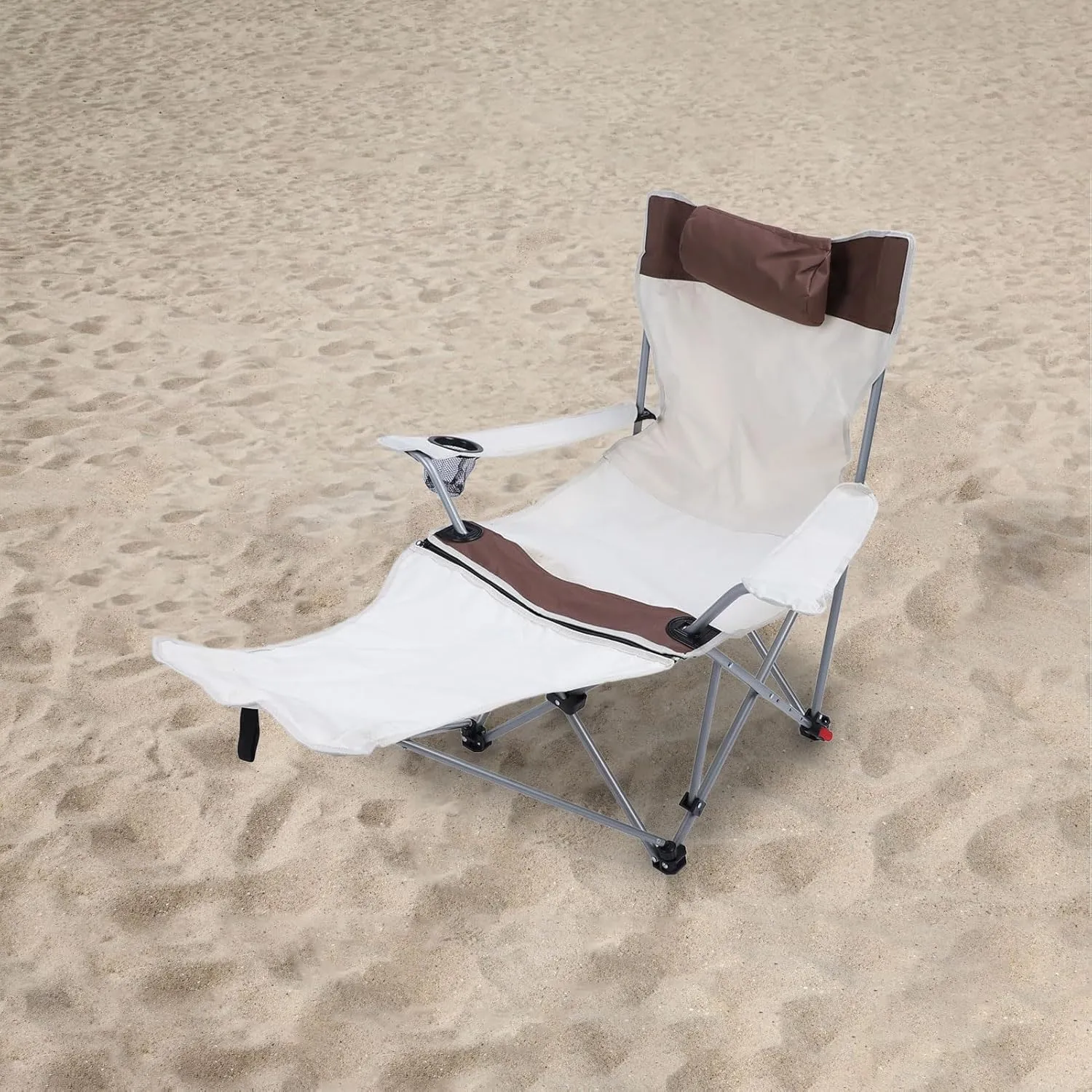 CHICIRIS Steel Tube Camping Lounge Chair 900D Oxford Cloth 4 Position Adjustable Foldable Portable Reclining Camping Chair with Storage Bag for Outdoor Backpacking Beach (Khaki)