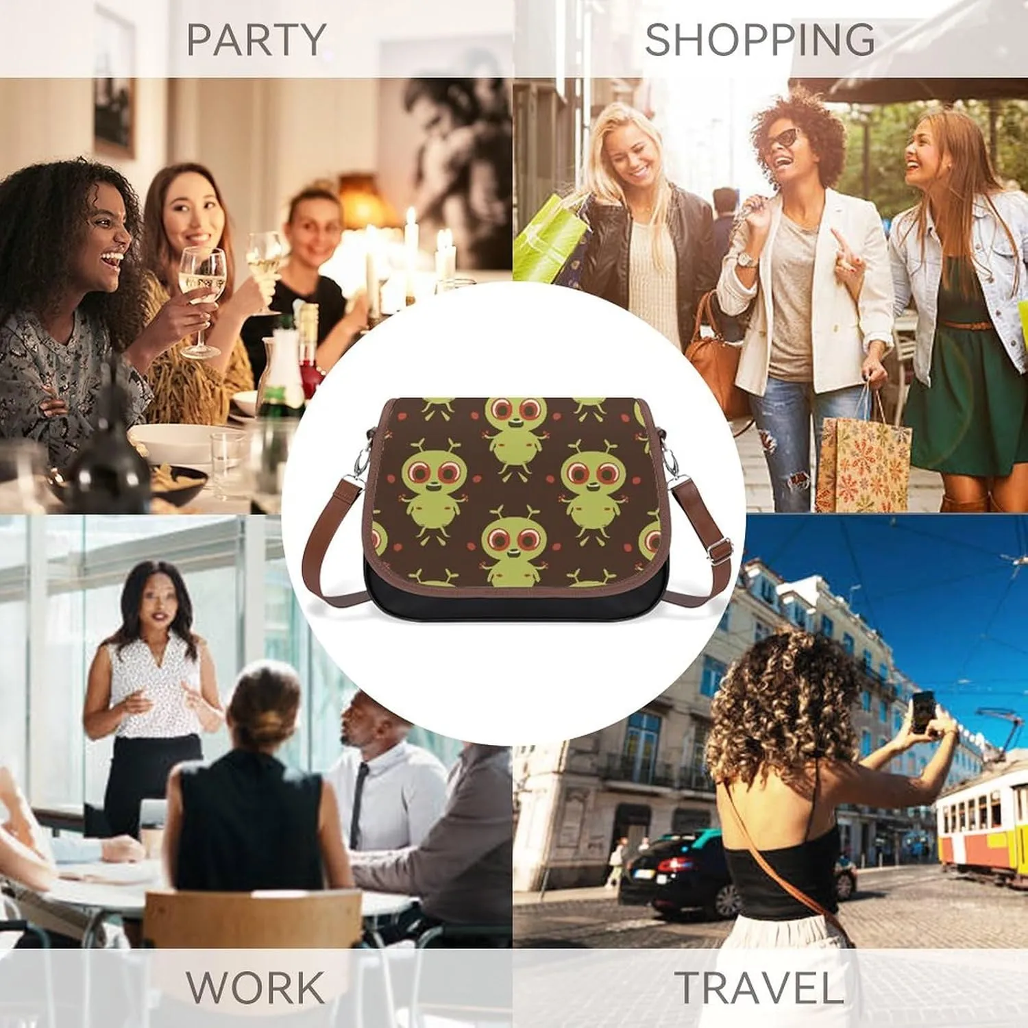 Chinese Style Landscape Crossbody Bags for Women Travel Shoulder Bag Small Leather Cross Body Handbags