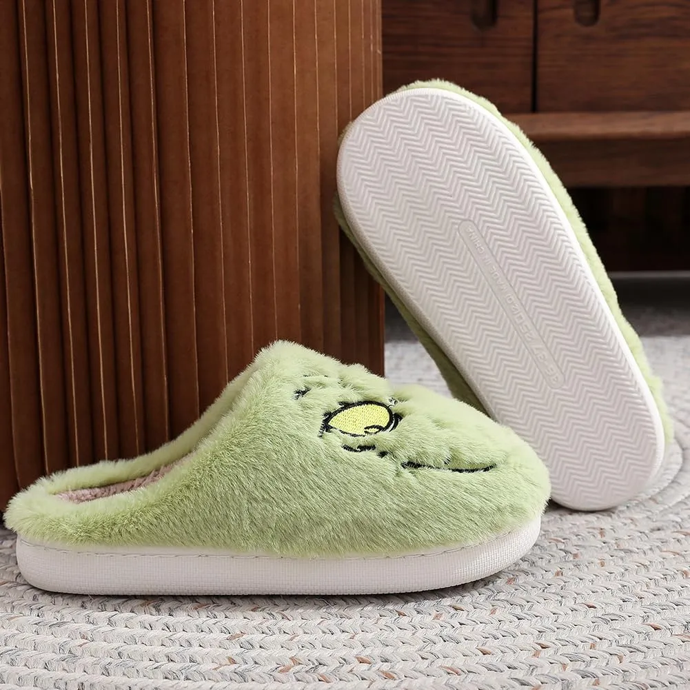 Christmas Slippers Cartoon Plush Slippers Winter Soft Green Merry Christmas Gifts