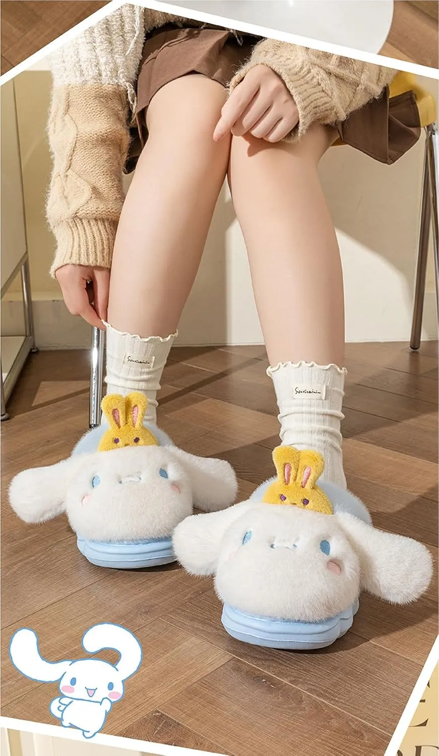 Cinnamoroll with Rabbit Crown Home Slippers for Girls Kids Children