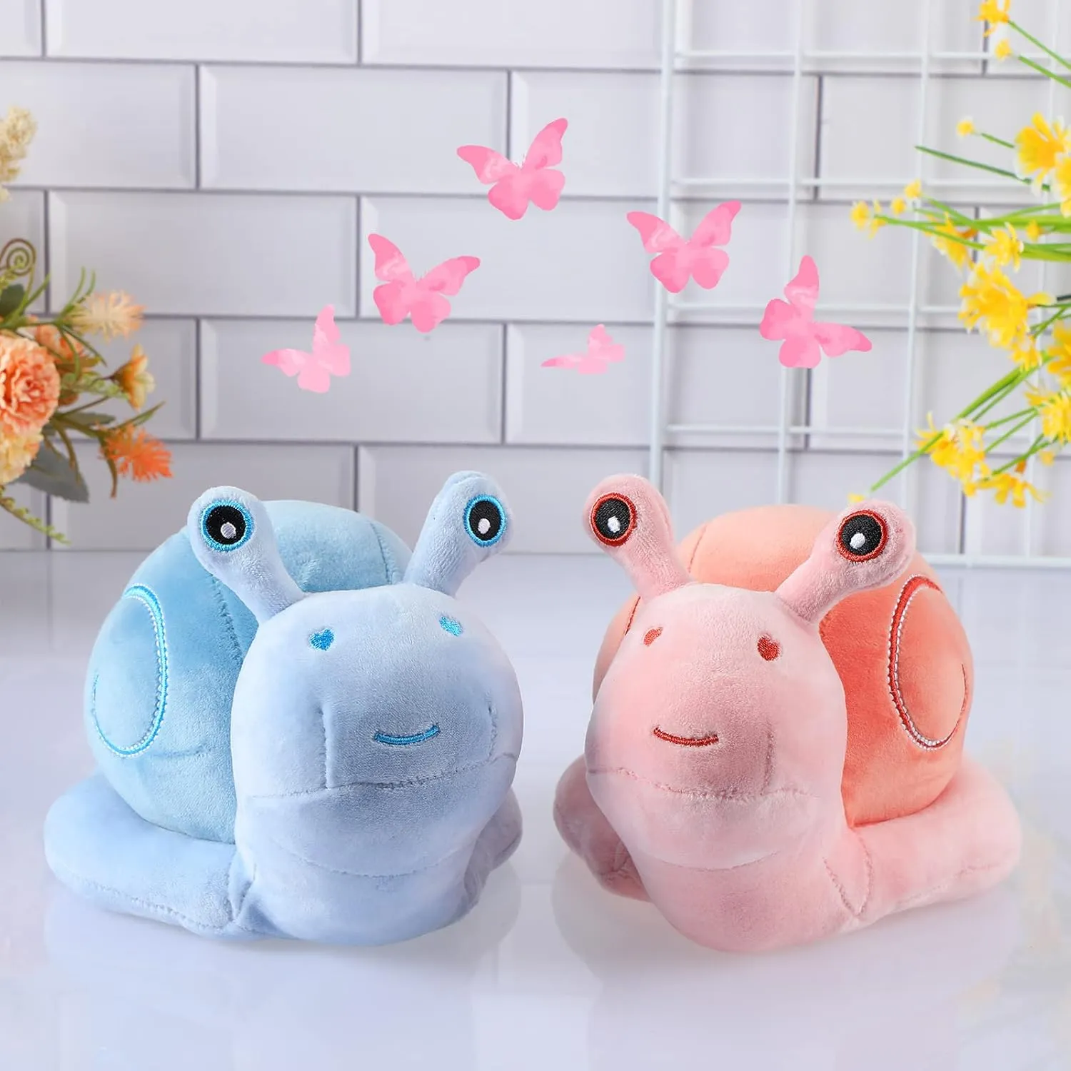 Civaner 2 Pcs Snail Plush Pillow Toy 7.87 Inch Soft Snail Stuffed Animals Kawaii Cartoon Plushies Doll Gifts for Adults Kids Boys Girls Birthday Party Gift Room Decor(Pink, Blue)