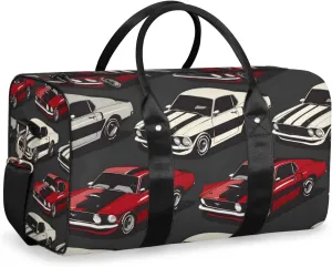 Classic Muscle Cars Travel Duffle Bag for Women Men Gym Duffel Foldable Bag Waterproof Weekender Red White Duffle Tote