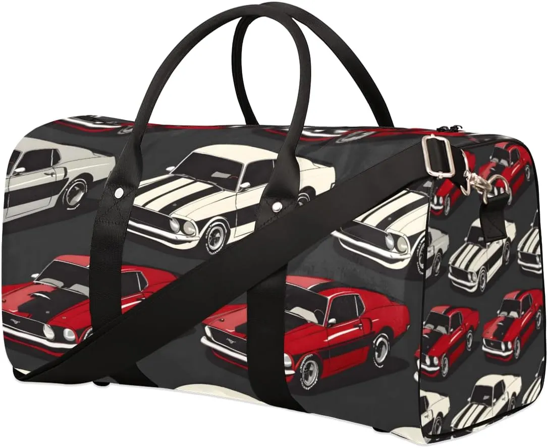 Classic Muscle Cars Travel Duffle Bag for Women Men Gym Duffel Foldable Bag Waterproof Weekender Red White Duffle Tote
