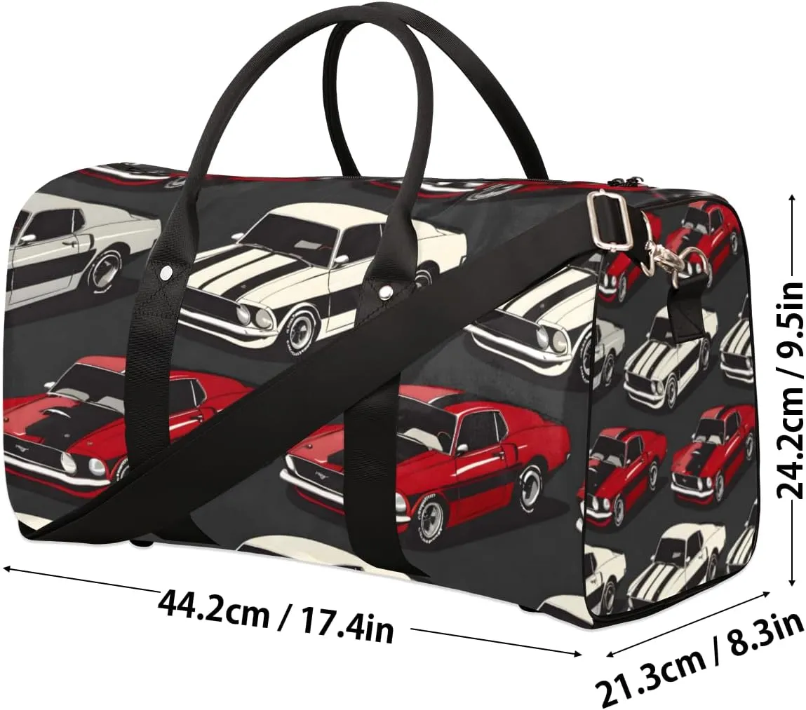 Classic Muscle Cars Travel Duffle Bag for Women Men Gym Duffel Foldable Bag Waterproof Weekender Red White Duffle Tote