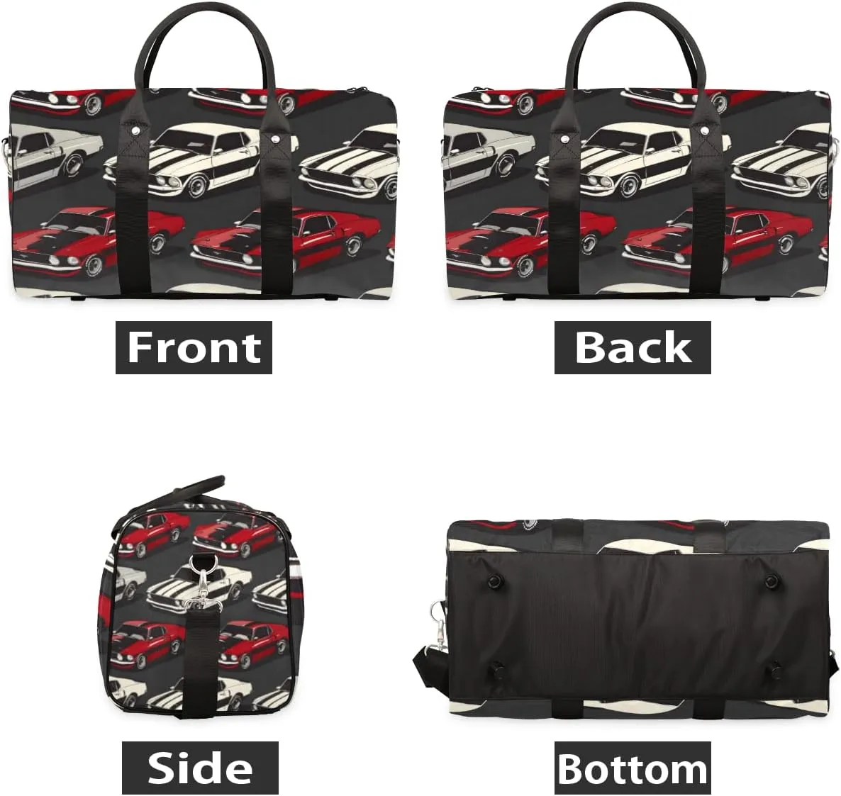 Classic Muscle Cars Travel Duffle Bag for Women Men Gym Duffel Foldable Bag Waterproof Weekender Red White Duffle Tote