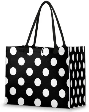 Classic Polka Dot Large Tote Bag Black White Shoulder Bag For Women Teachers Nurses Work Shopping Travel Handbag Purse