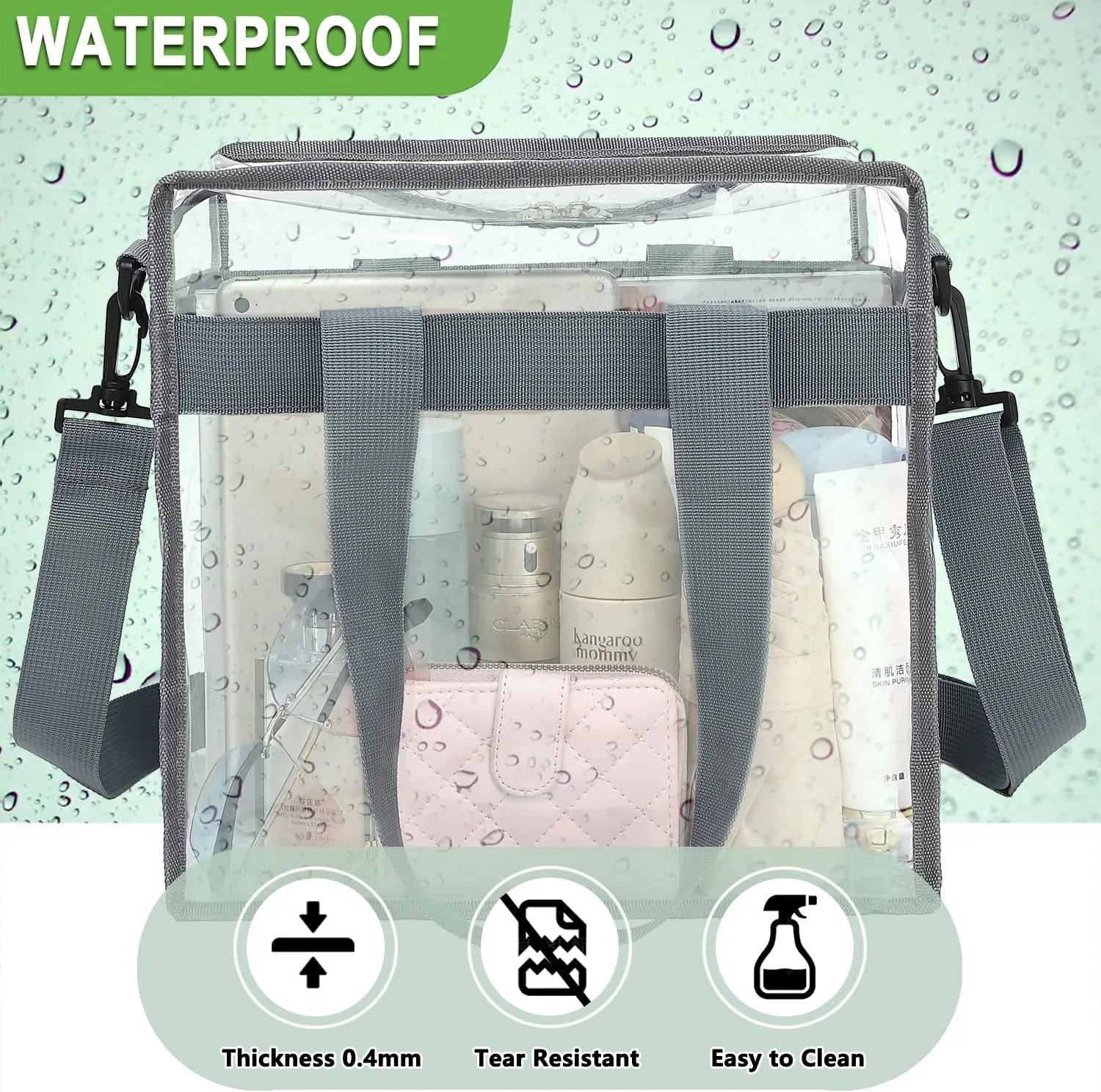 Clear Bag Stadium Approved, Clear Beach Lunch Bag Shoulder Tote Bag - Zipper Closure, Adjustable Strap, See-Through