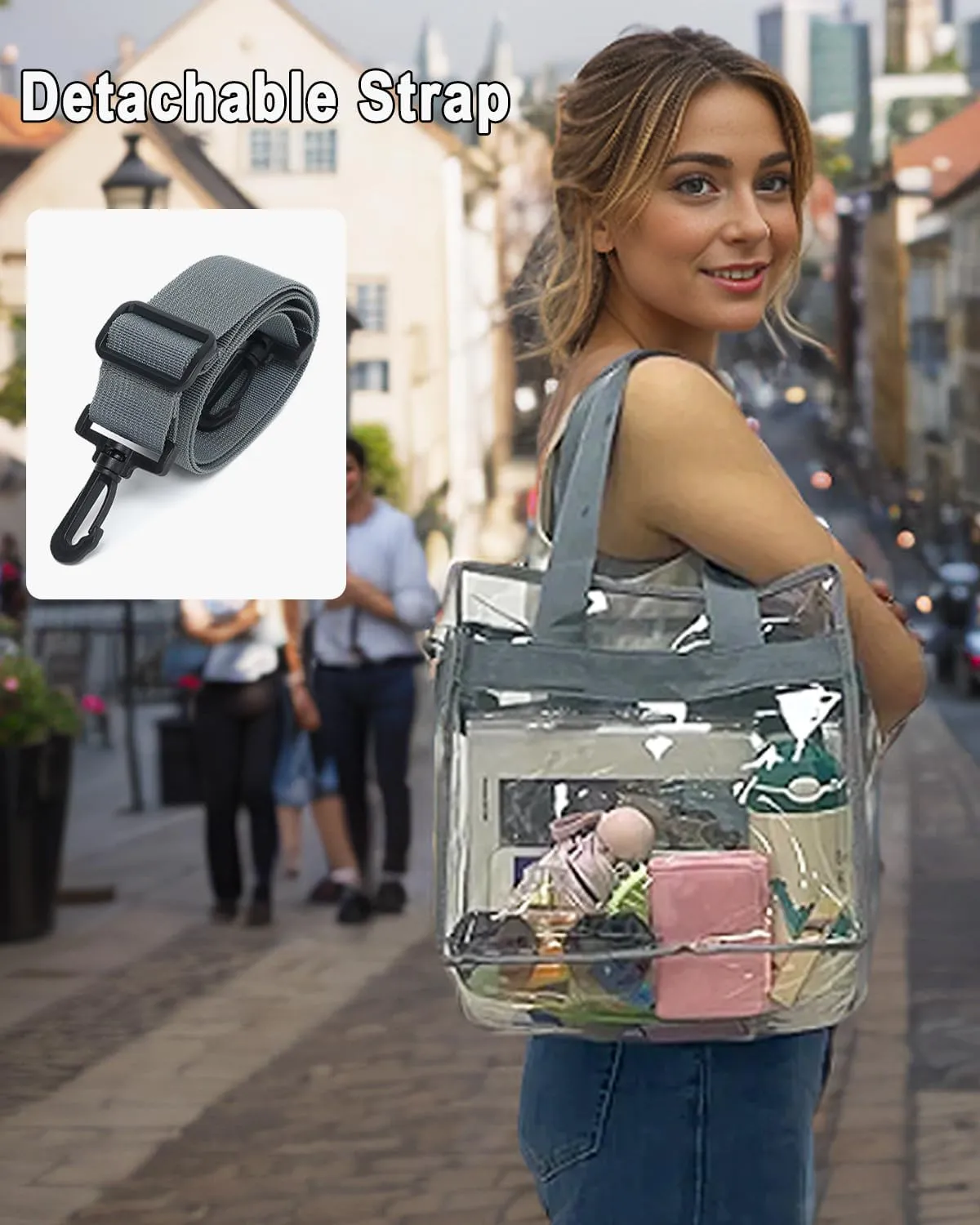 Clear Bag Stadium Approved, Clear Beach Lunch Bag Shoulder Tote Bag - Zipper Closure, Adjustable Strap, See-Through