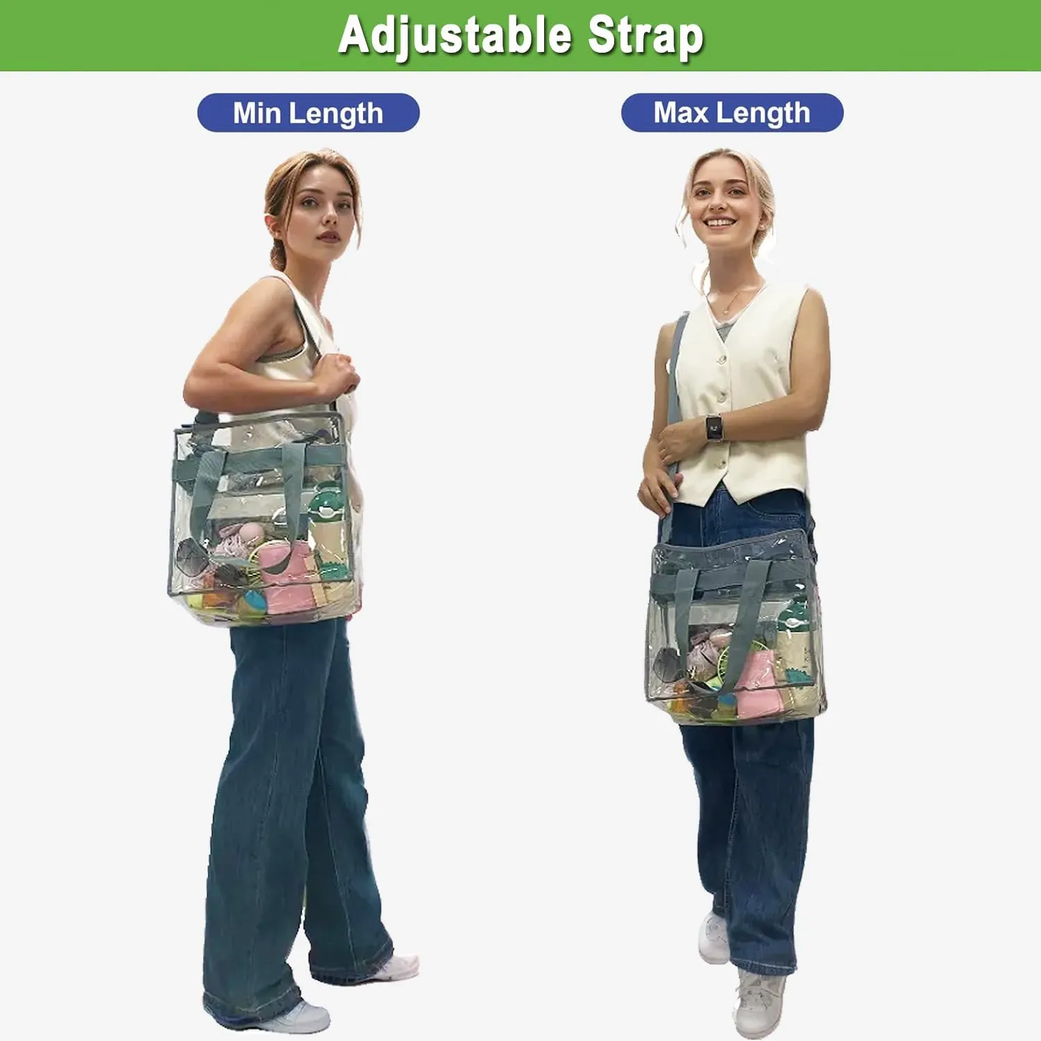Clear Bag Stadium Approved, Clear Beach Lunch Bag Shoulder Tote Bag - Zipper Closure, Adjustable Strap, See-Through