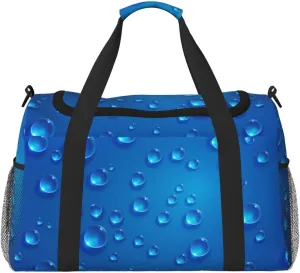 Clear Blue Water Droplets Travel Duffel Bag Large Foldable Waterproof Overnight Bag For Beach Swim Bags Pool Sports Gym