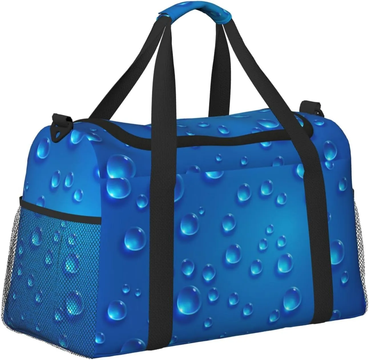 Clear Blue Water Droplets Travel Duffel Bag Large Foldable Waterproof Overnight Bag For Beach Swim Bags Pool Sports Gym