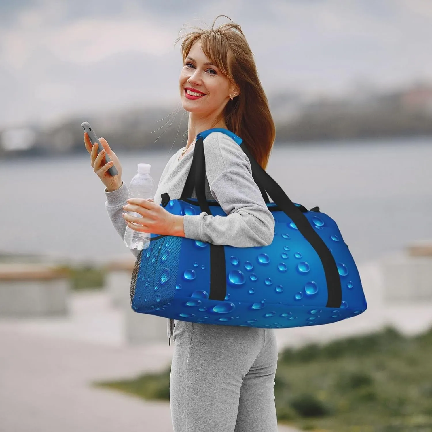 Clear Blue Water Droplets Travel Duffel Bag Large Foldable Waterproof Overnight Bag For Beach Swim Bags Pool Sports Gym