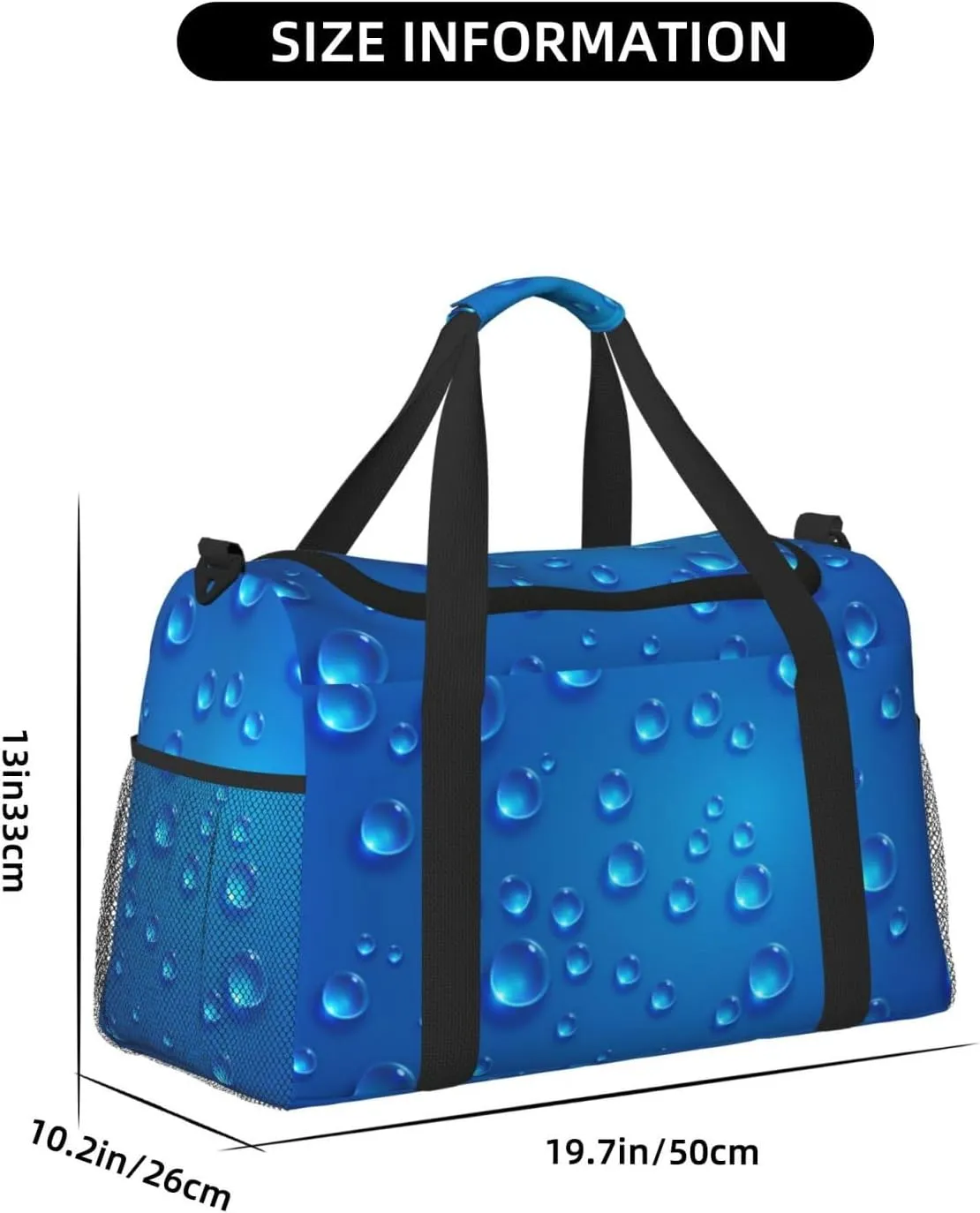 Clear Blue Water Droplets Travel Duffel Bag Large Foldable Waterproof Overnight Bag For Beach Swim Bags Pool Sports Gym